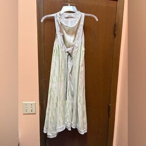 Proenza Schouler green & white tie dye sleeveless silk wrap dress